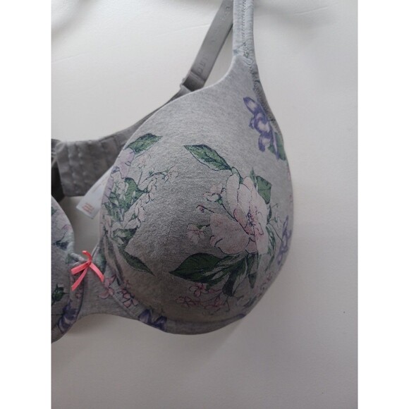Cacique Padded Lightly Lined Bra Full Coverage Floral Gray Purple Wired Sz 40D - Picture 2 of 7